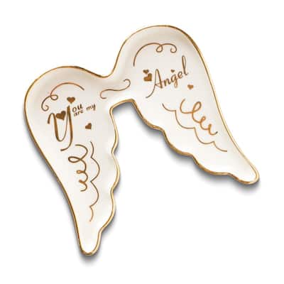 Curata White with Gold-Tone You Are My Angel Wings Ceramic Trinket Dish