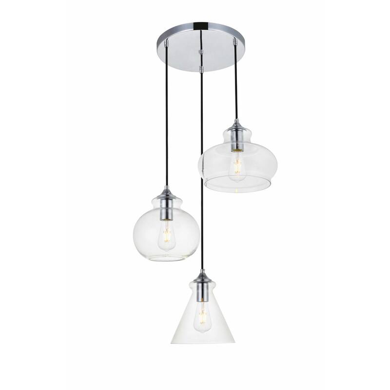Elegant Lighting Destry 3 Light 19" Wide Multi Light Pendant with - Chrome / Clear