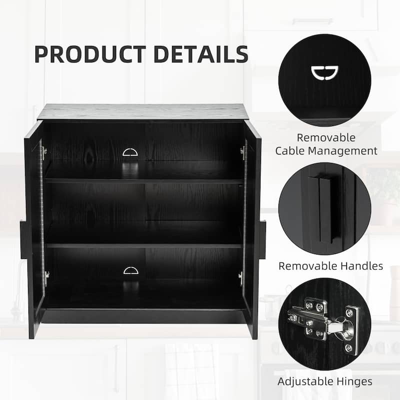 62"Lx36"H Solid Wood Kitchen Pantry Sideboard Buffet Cabinet Storage with Adjustable Shelves