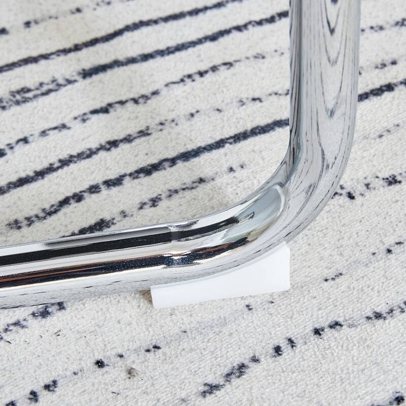 Kitchen Rectangle Dining Table Set for 4, 63" Faux Marble Glass Table with Stainless Steel Legs and PU Upholstered Chairs