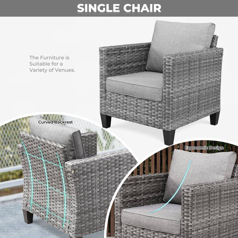 OVIOS 6-piece Patio Furniture Outdoor Wicker Set With Cozy Rectangle Fire Table