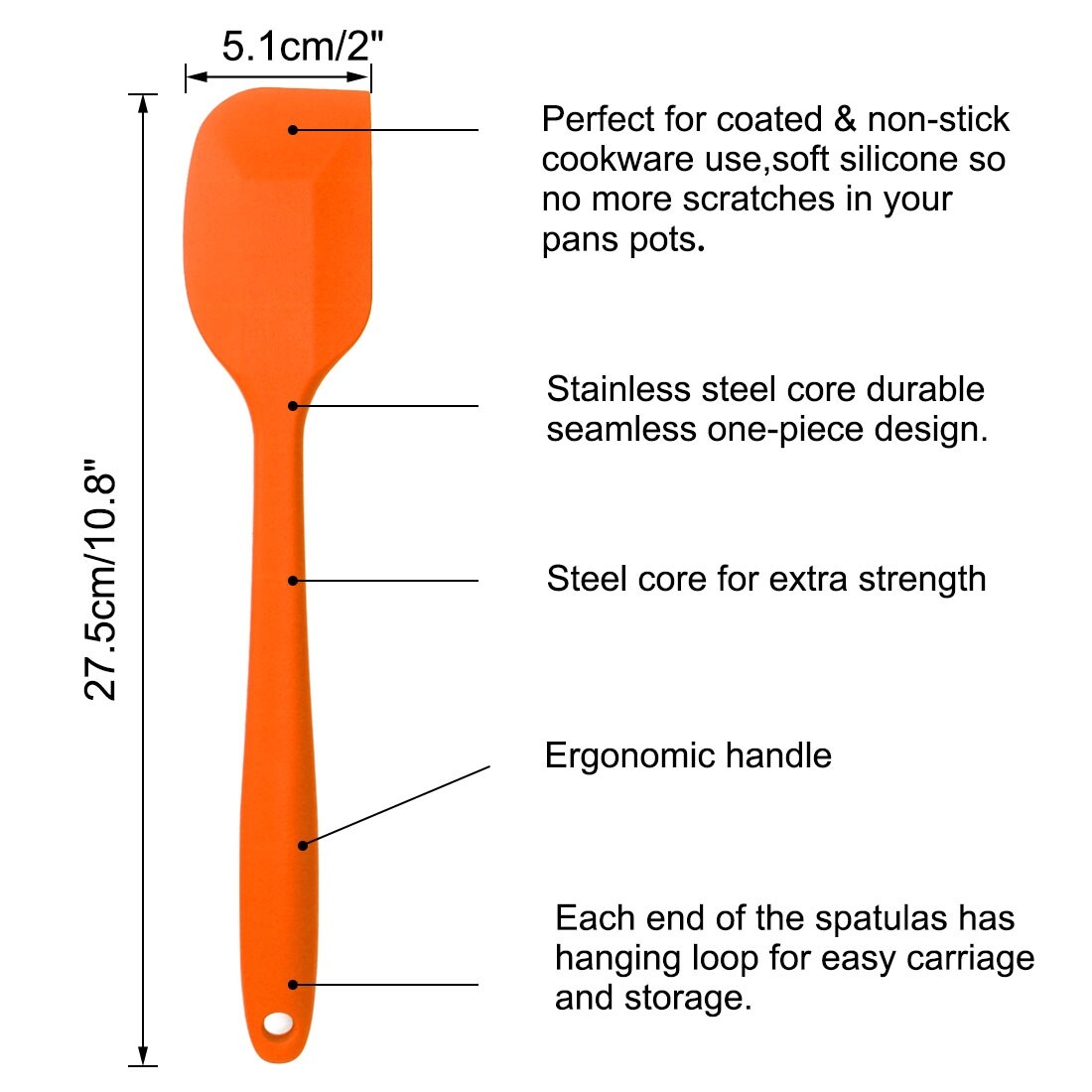 Silicone Spatula Heat Resistant Non Stick Jar Spatula for Cooking Baking | Harfington, Orange