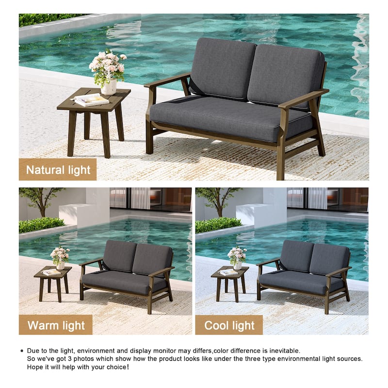 2-Piece Teak Outdoor Loveseat Set with Table.