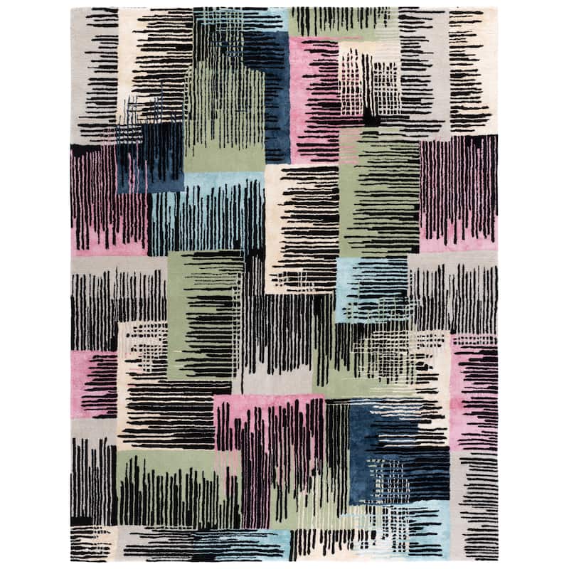 SAFAVIEH Handmade Fifth Avenue Ludwiga Wool & Viscose Rug - 6' x 9' - Black/Pink