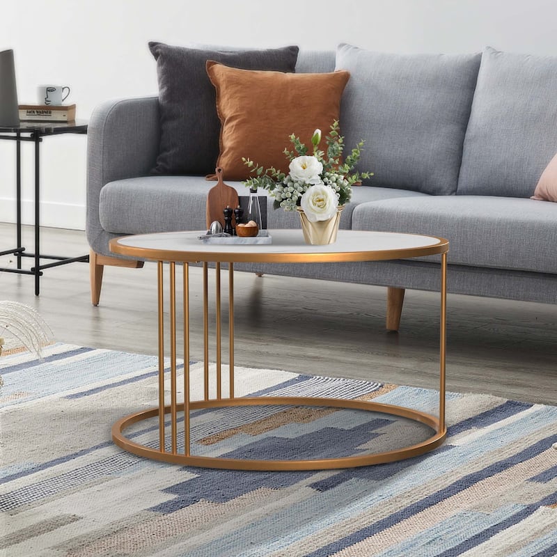 Aukfa Modern Faux Stone Round Coffee Table Set