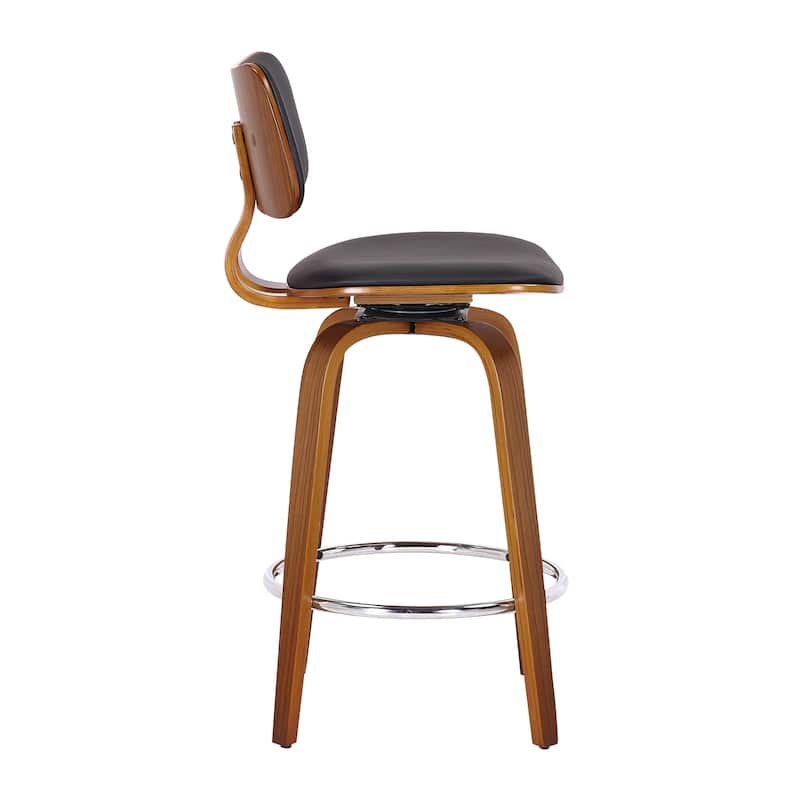 Mid-Century Faux Leather and Wood 26" Counter Stool with Swivel, Set of 4 - White and Walnut