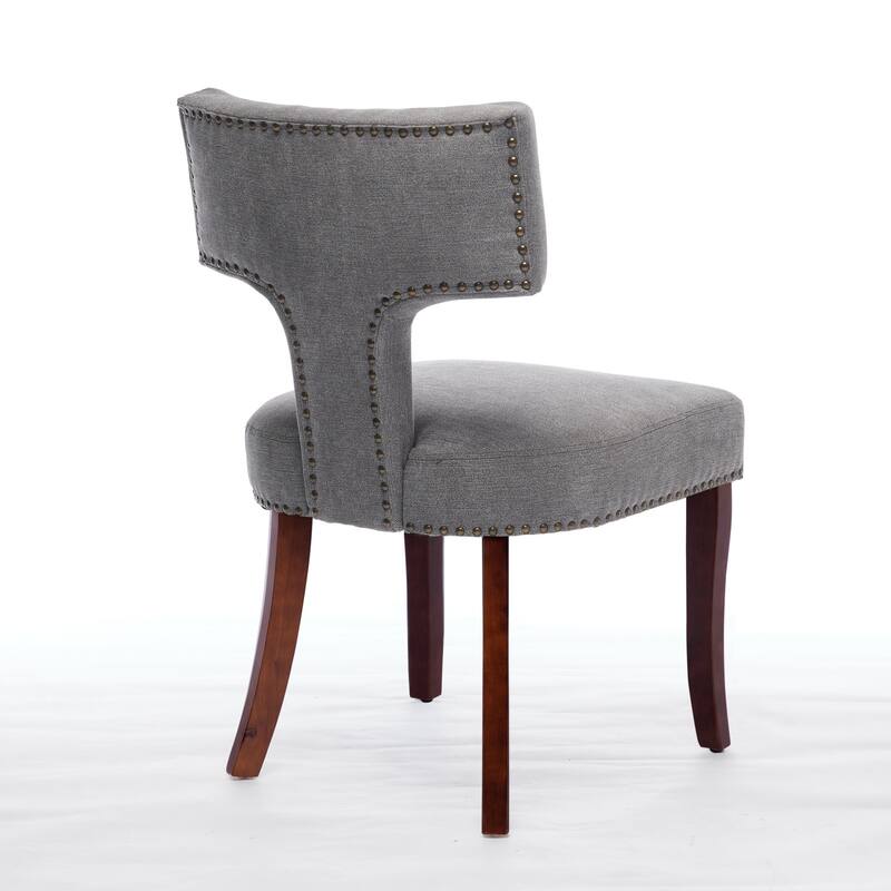 Mid Century Modern Dining Chairs Set of 2, Farmhouse Linen Fabric Upholstered Accent Chair Curved Backrest