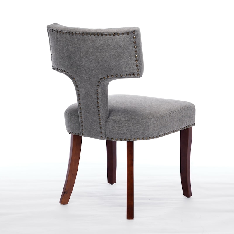 Modern Dining Chairs Set of 2, Linen Fabric Upholstered Accent Chair Curved Backrest Kitchen Chairs with Rubberwood Frame