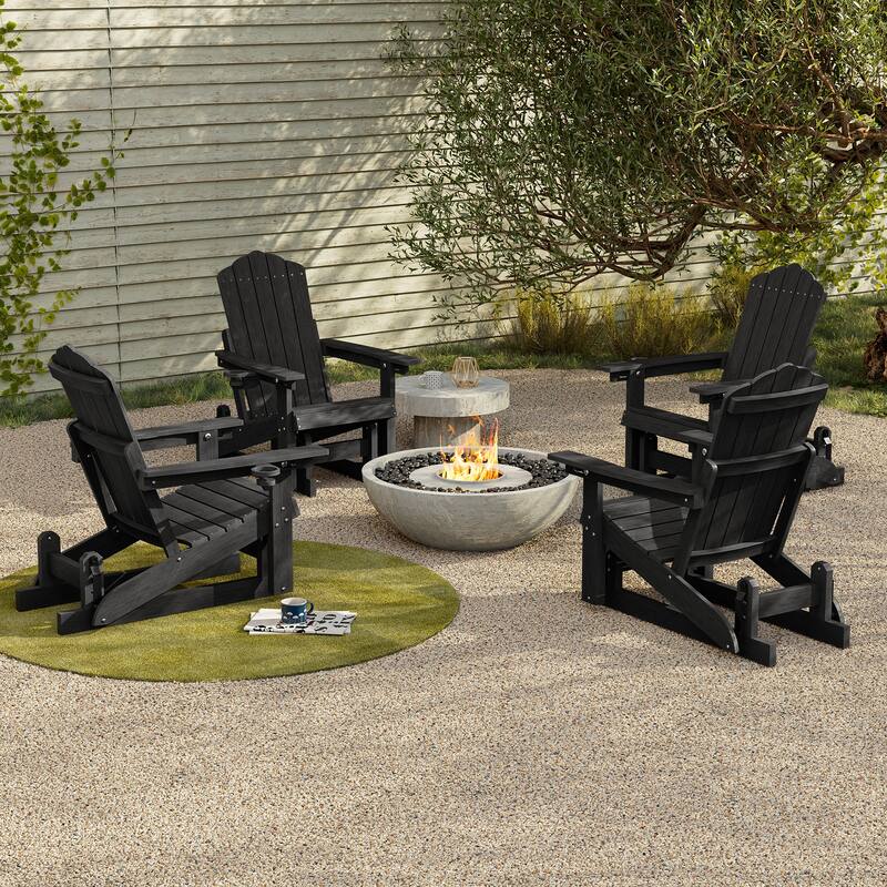 Glider Adirondack Patio Chair, 3-Position Adjust Smooth Motion Chair - 4-Piece - Black