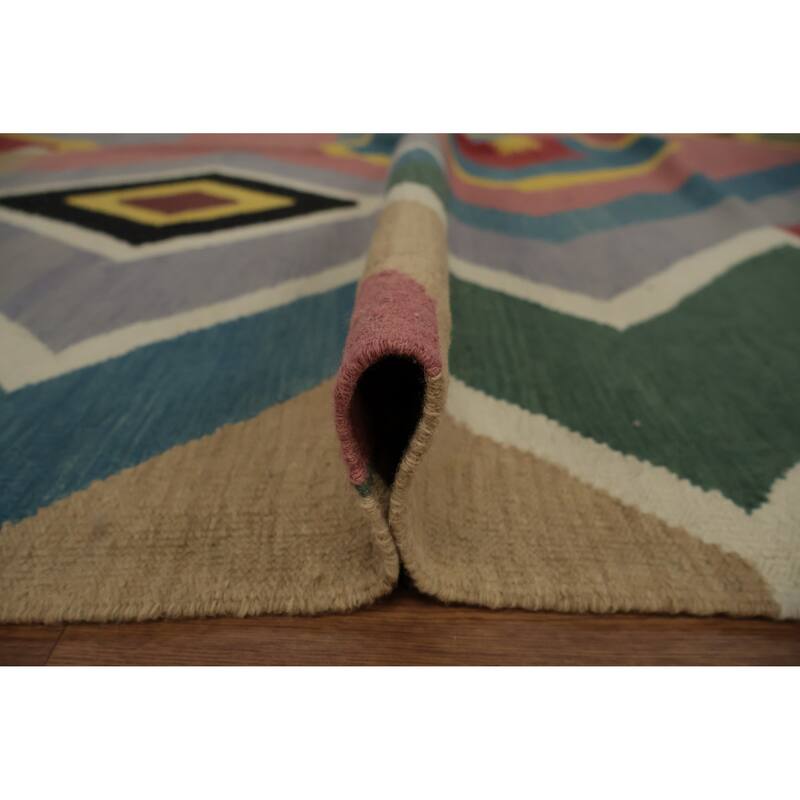 Hand Woven Oriental 100% Wool Carpet Southwestern Modern Multi-Colored Kilim Area Rug - 10' 10'' X 8' 10''