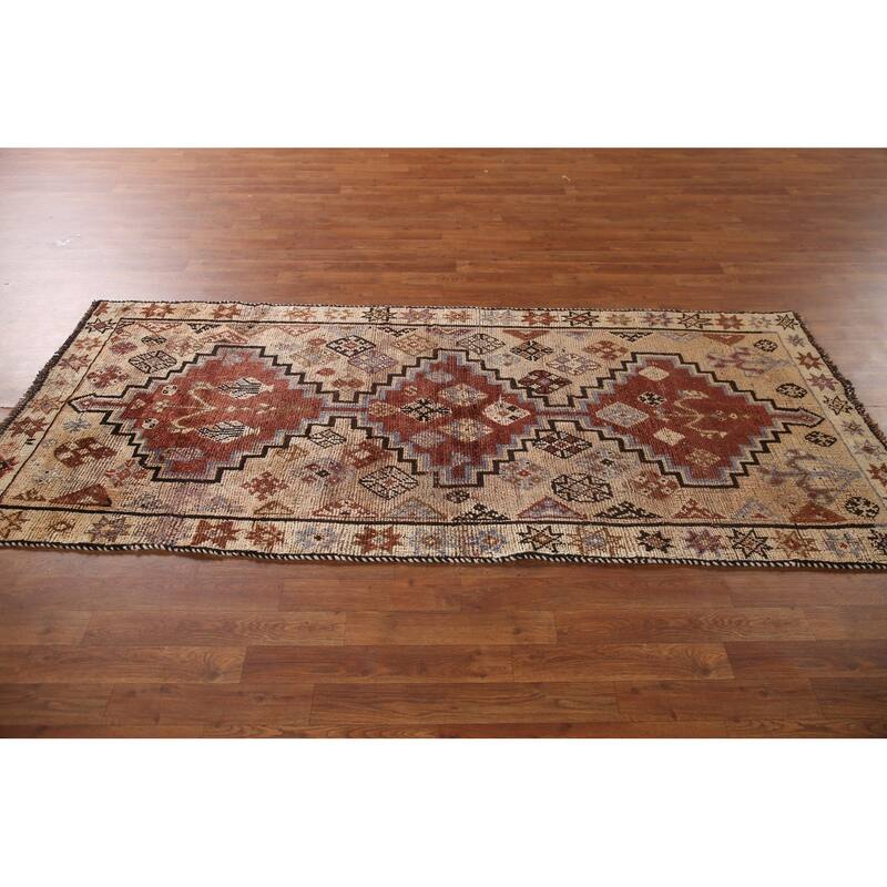 Tribal Qashqai Persian Antique Area Rug Handmade Peach Wool Carpet - 3'6"x 7'11"