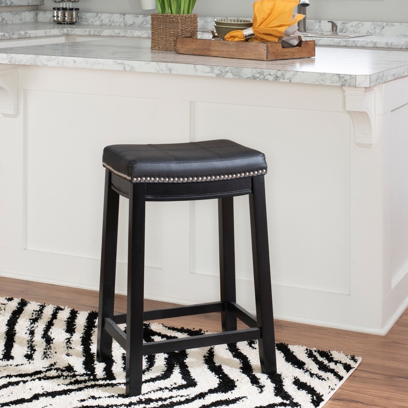 Linon Willamette Black Faux Leather Backless Counter Stool Bed