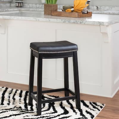 Linon Willamette Black Faux Leather Backless Counter Stool