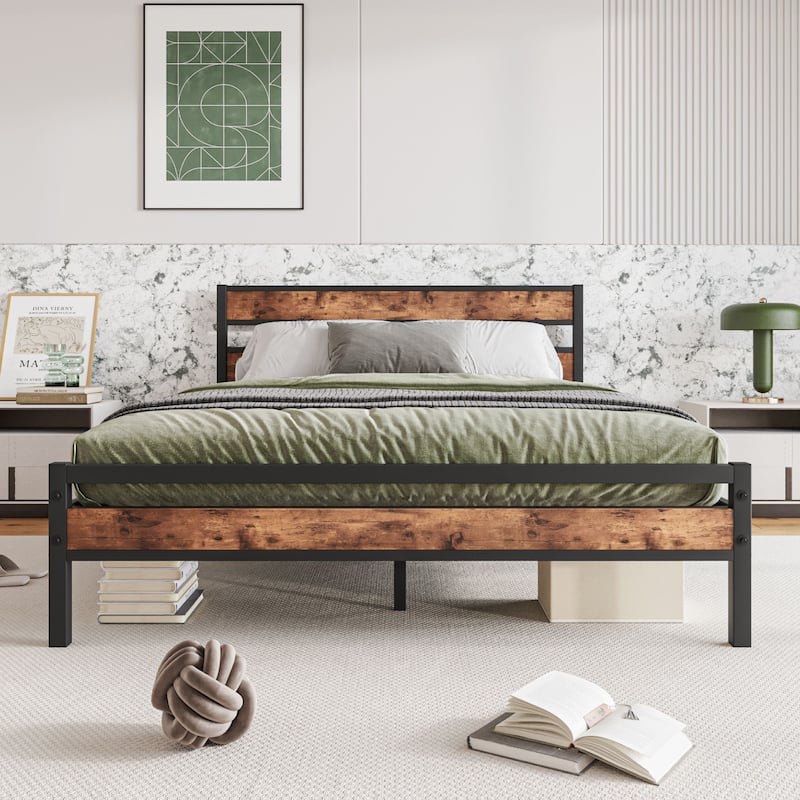 Rustic Vintage Wooden Platform Bed Frame