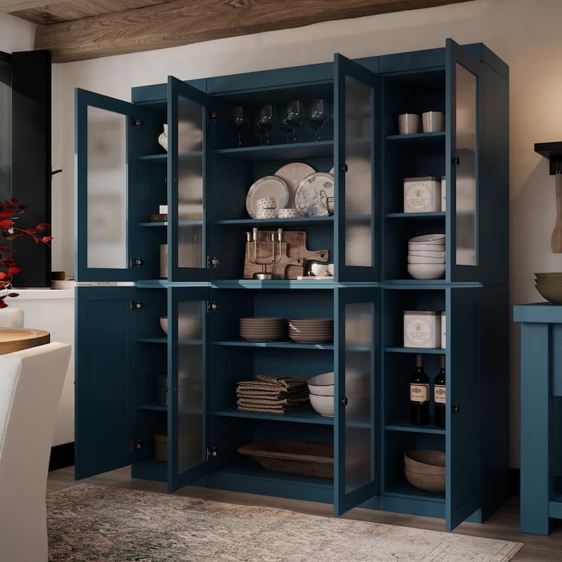 Palace Imports 100% Solid Wood 65" Pantry Cabinet with Frosted Glass, Shaker Doors and Adjustable Shelves