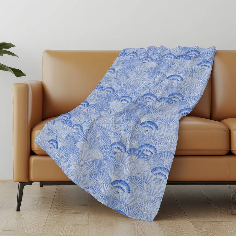 Premium Machine Washable ASB181 Coastal Seashell Sherpa Throw Blanket - Blue - 4'2" x 5'10"