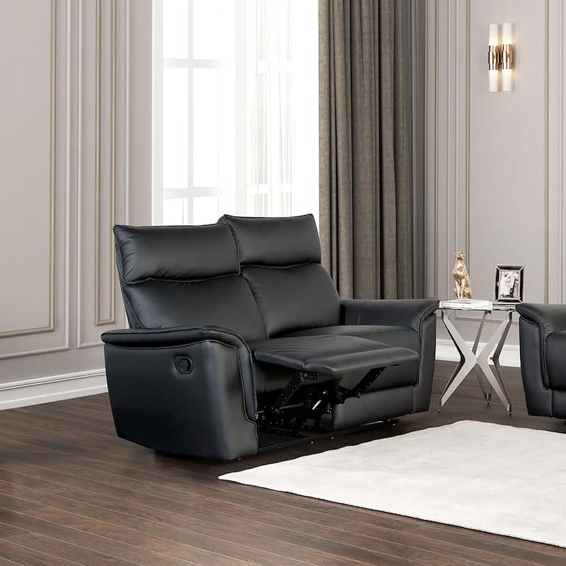 Furniture of America Marty Modern Leather Match Manual Recline Loveseat - Black