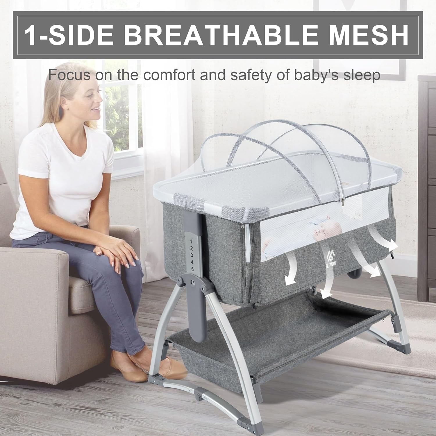 Elevon 4-in-1 Baby Bassinet Bedside Sleeper, Rocking Bassinets