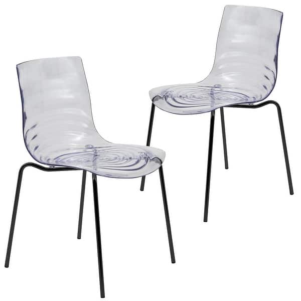 slide 2 of 6, Astor Modern Minimalist Transparent Dining Chair with Ripple Design and Black Metal Legs Kitchen Room Side Chair (Set of 2) Clear