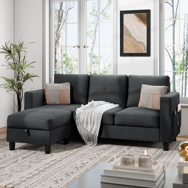 Futzca Convertible Sectional Sofa Couch, L Shaped Couch Sofa - Black