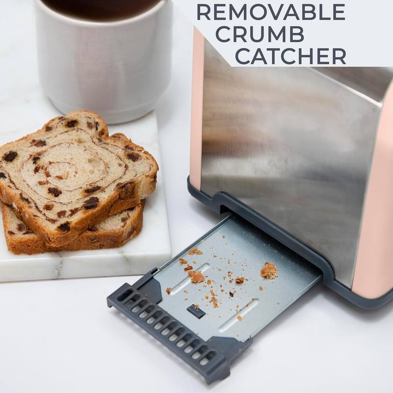 Rae Dunn Toaster, Stainless Steel 2 Slice Square Toaster, Wide Slot with 5 Browning Levels, with Bagel, Defrost