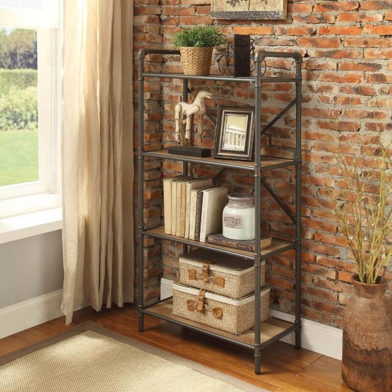 Rectangular 4 Tier Bookshelf in Antique Oak