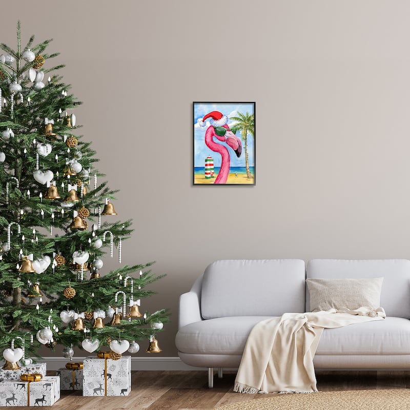 Stupell Flamingo Tropical Christmas Framed Giclee Art Design by Paul Brent