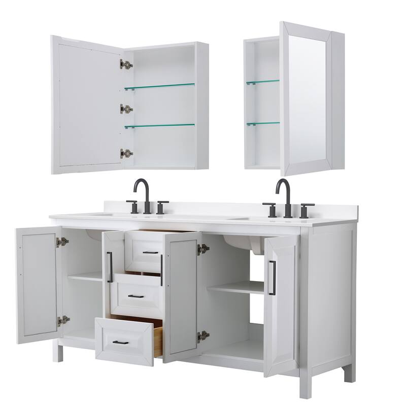Daria 72-inch Double Vanity, 3 Hole Quartz Top, Med Cabinets