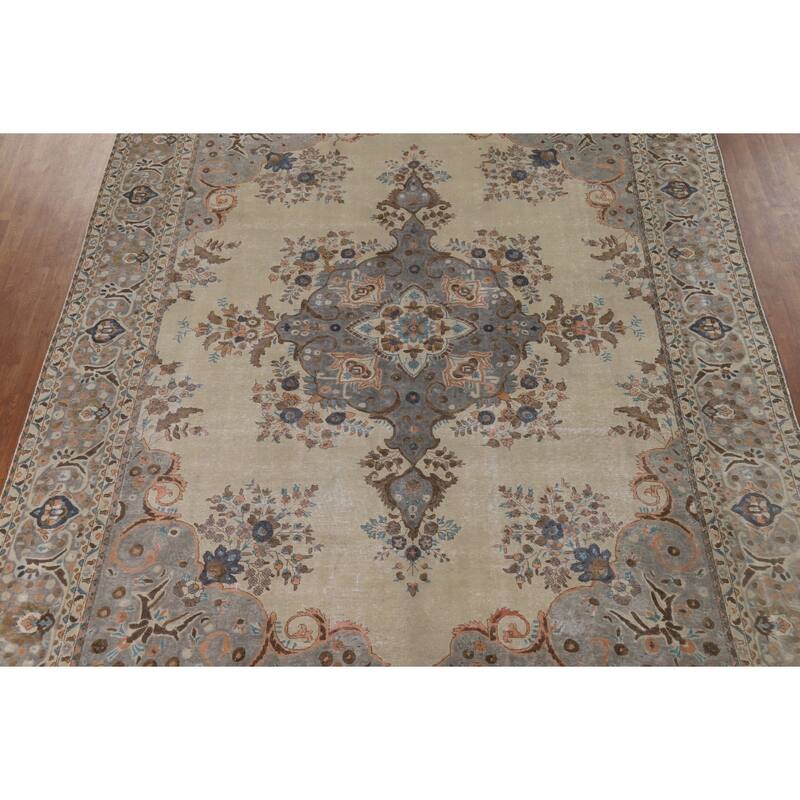 Distressed Tabriz Vintage Persian Area Rug Handmade Wool Carpet - 9'9" x 12'6"
