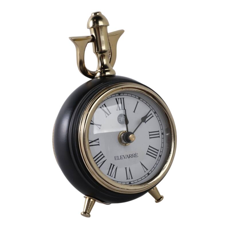 Metal Glass Desk Clock Roman Numeral Trumpet Top Round Body - 6" Ivory - 4" x 3" x 6"