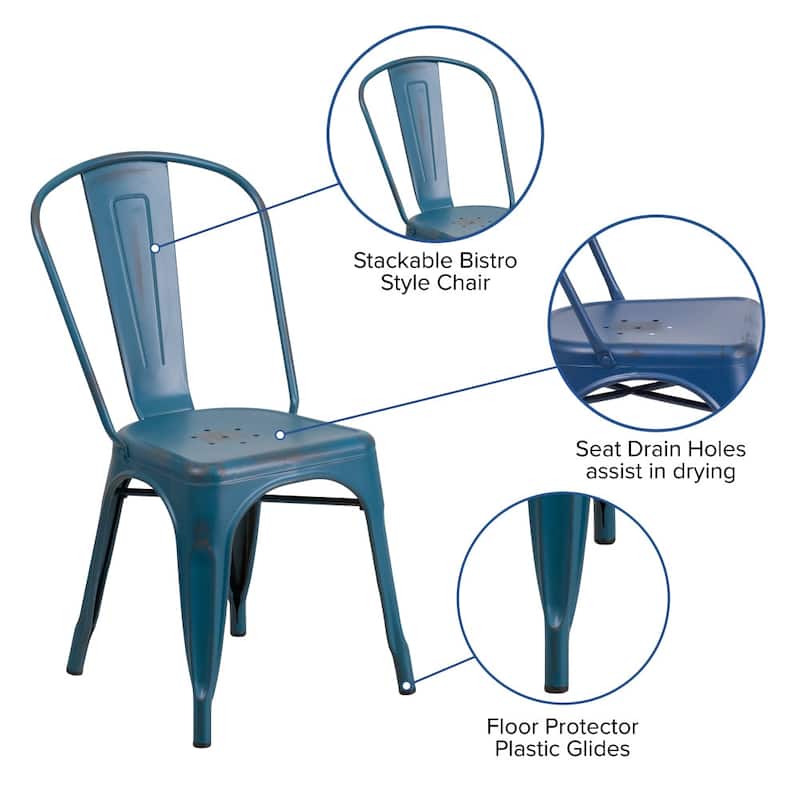 Distressed Metal Indoor-Outdoor Stackable Chair - Kitchen Furniture