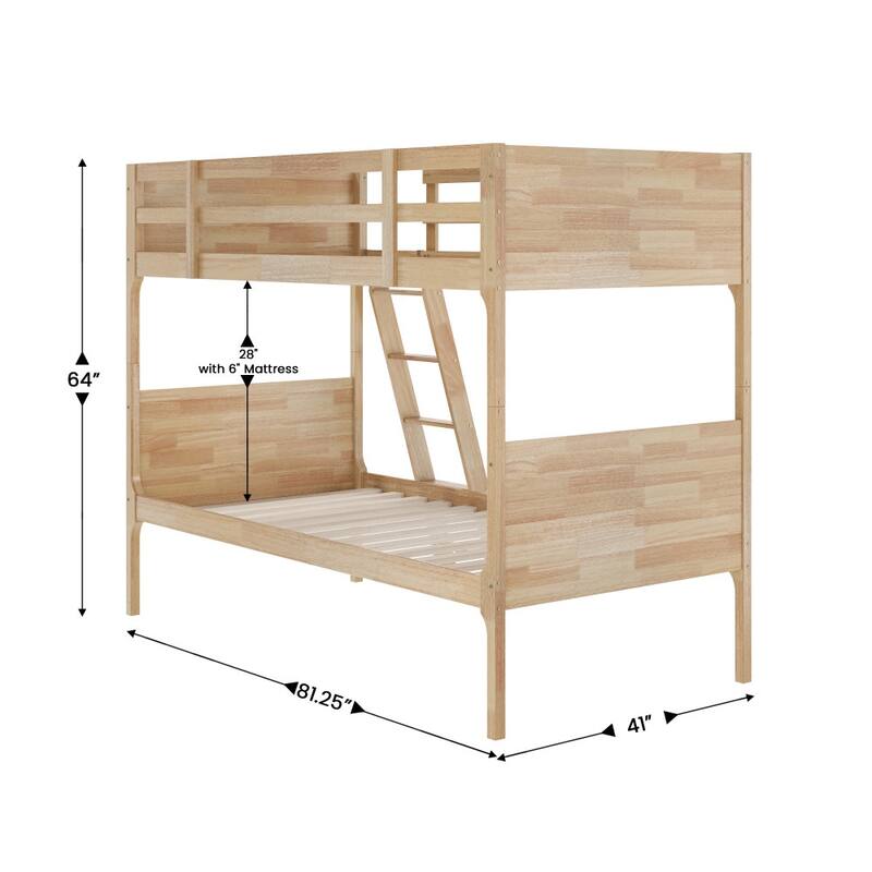 Convertible Solid Wood Bunk Bed Frame for Kids with Ladder, No Box Spring Needed