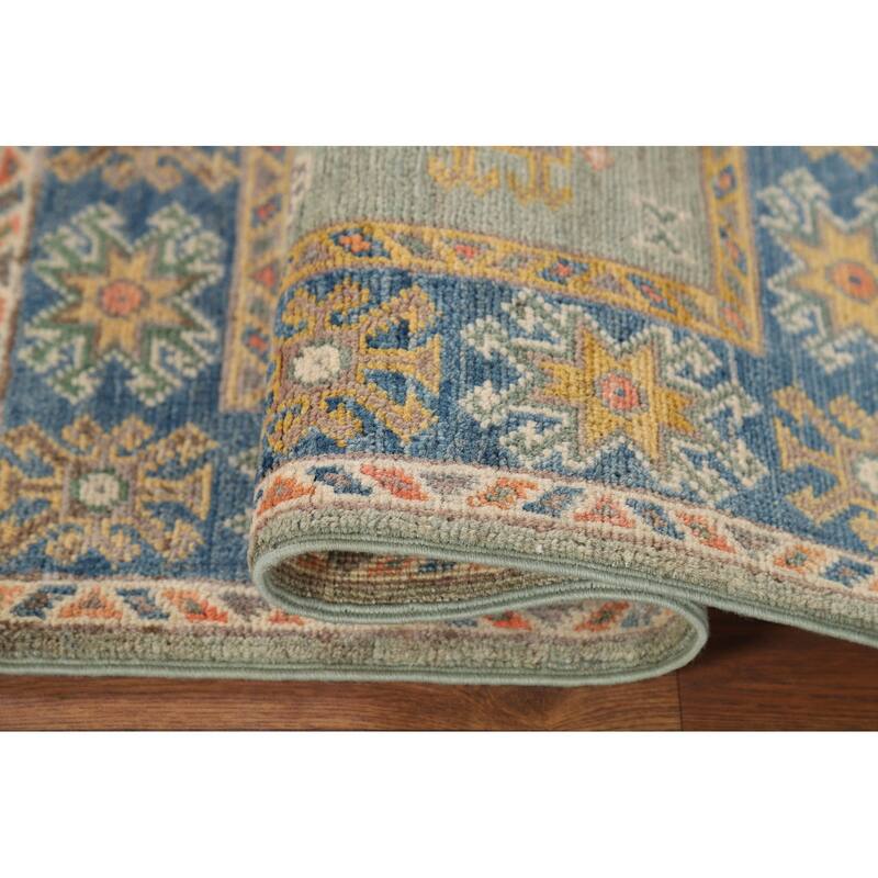 Green Kazak Foyer Rug Handmade Wool Carpet - 2'1" x 3'0"