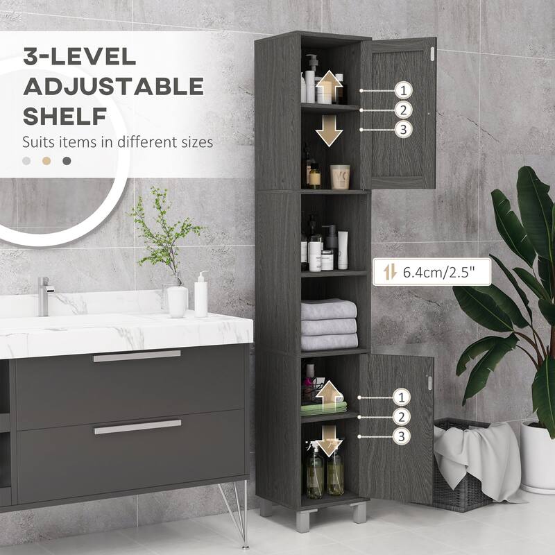 Distressed Grey Particleboard Bathroom Floor Cabinet with Mirror Door - 11.75" W x 11" D x 70.75" H