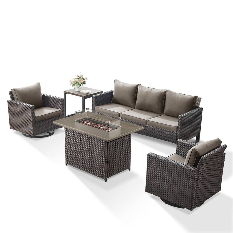 Outdoor Sofa Glider Chairs Table and Fire Pit Table