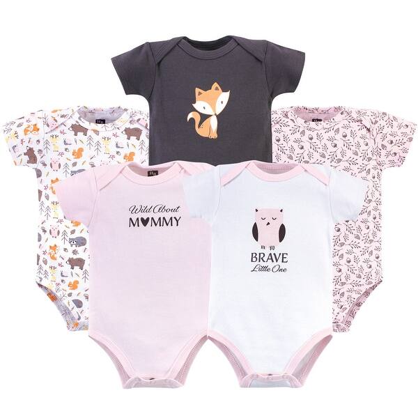 slide 1 of 1, Hudson Baby Infant Girl Cotton Bodysuits 5pk, Woodland 0-3 Months - Woodland