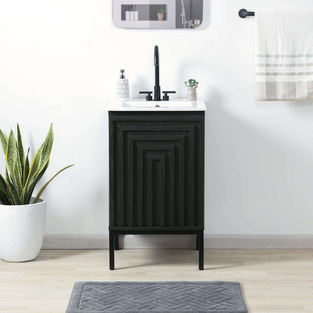 Rowan Geometric Modern Transitional 2-Shelf Bath Vanity Cabinet Only (Sink Basin Not Included), By JONATHAN Y
