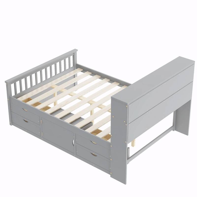 Captain Platform Bed Frame with Storage Bookcases, Shelves & Four Drawers
