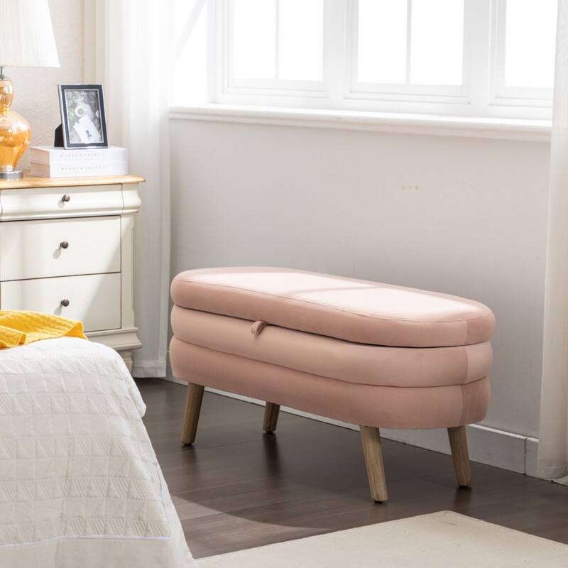 44.88" Seat Widths Soft Velvet Storage Ottoman Footrest Stool