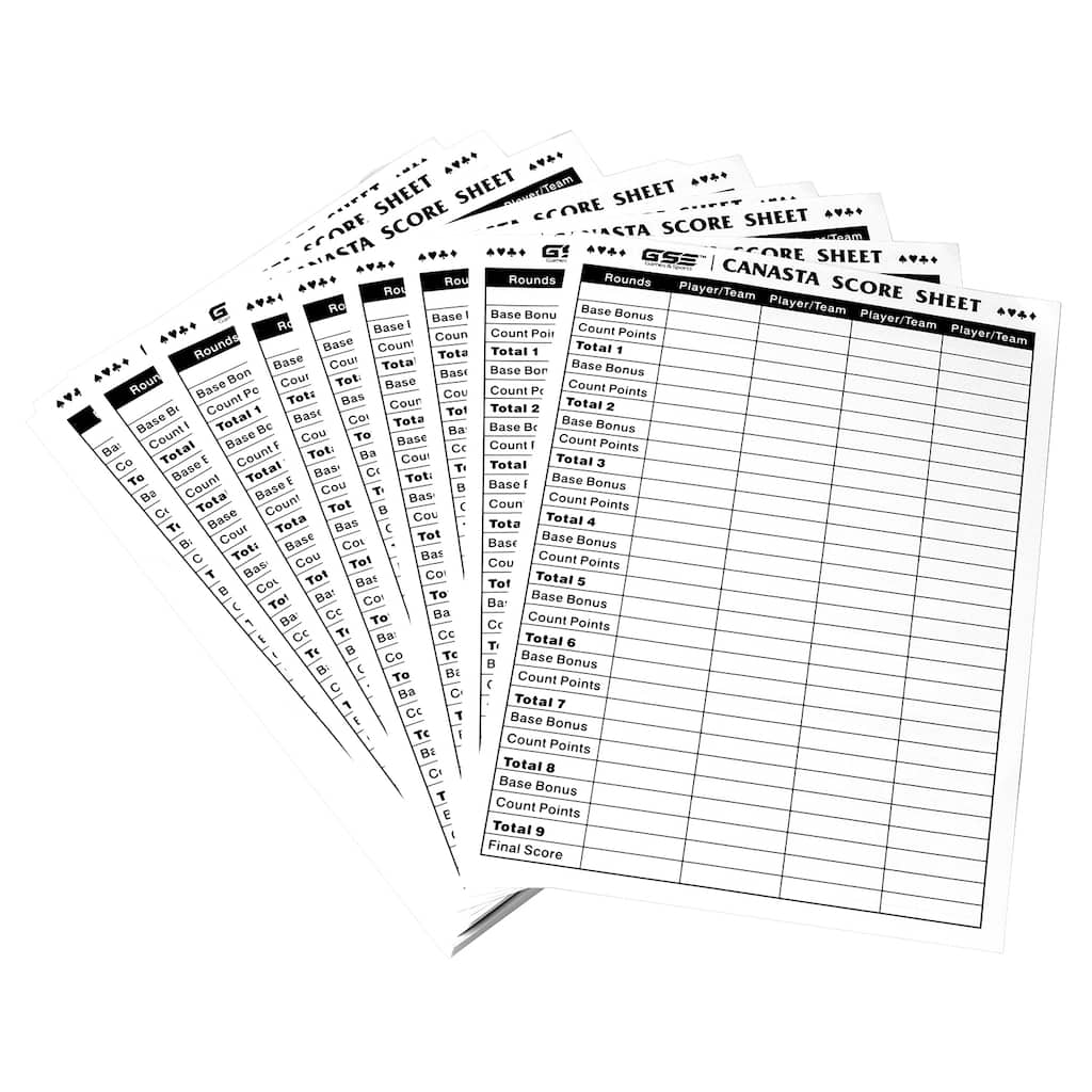 GSE™ 100-Pack 7"x5" Canasta Score Pads, Canasta Card Game Score Sheet with Game Instructions & Trick Values