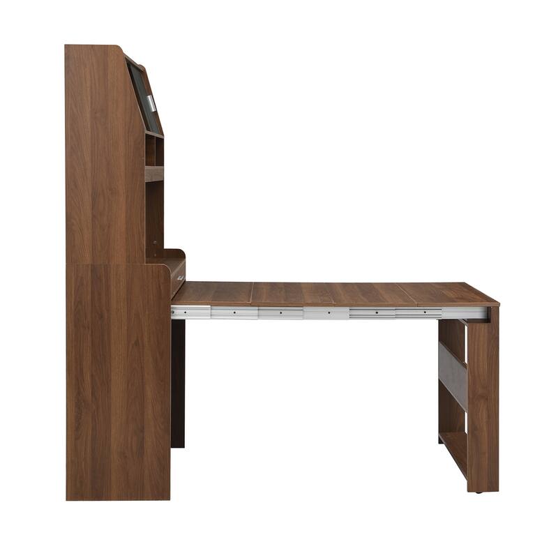 Compact Dining Table with Hutch and Foldable Buffet, Storage Shelf & Side Hooks