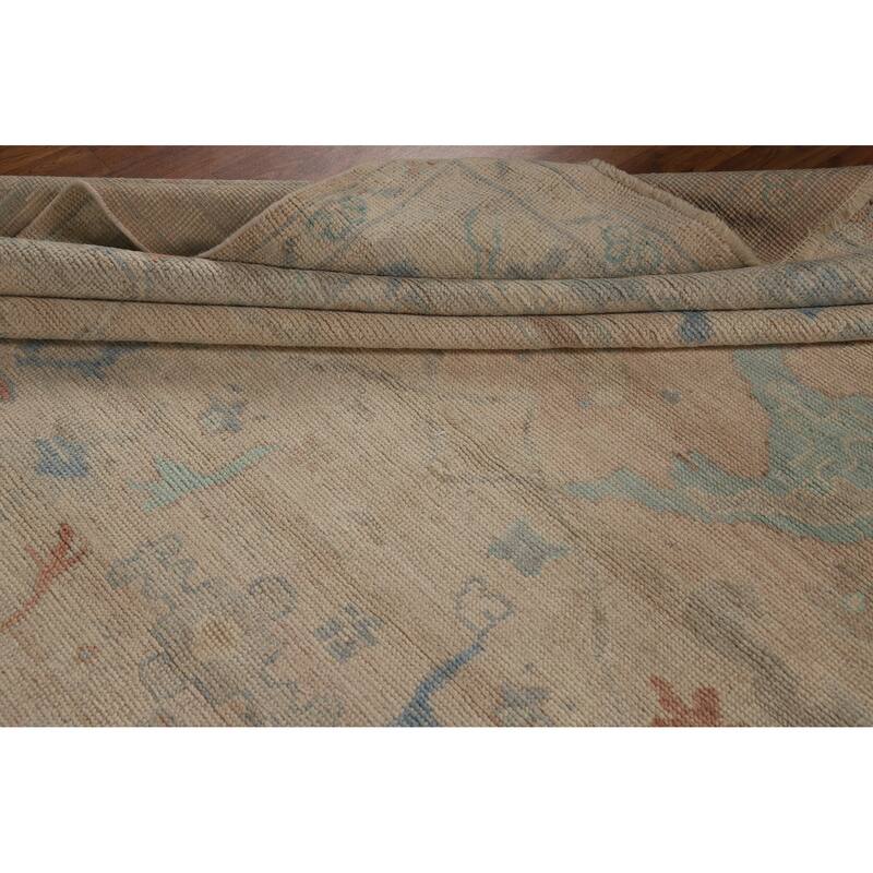 Floral Pink Oushak Turkish Area Rug Hand-Knotted Wool Carpet - 9'7"x 12'0"