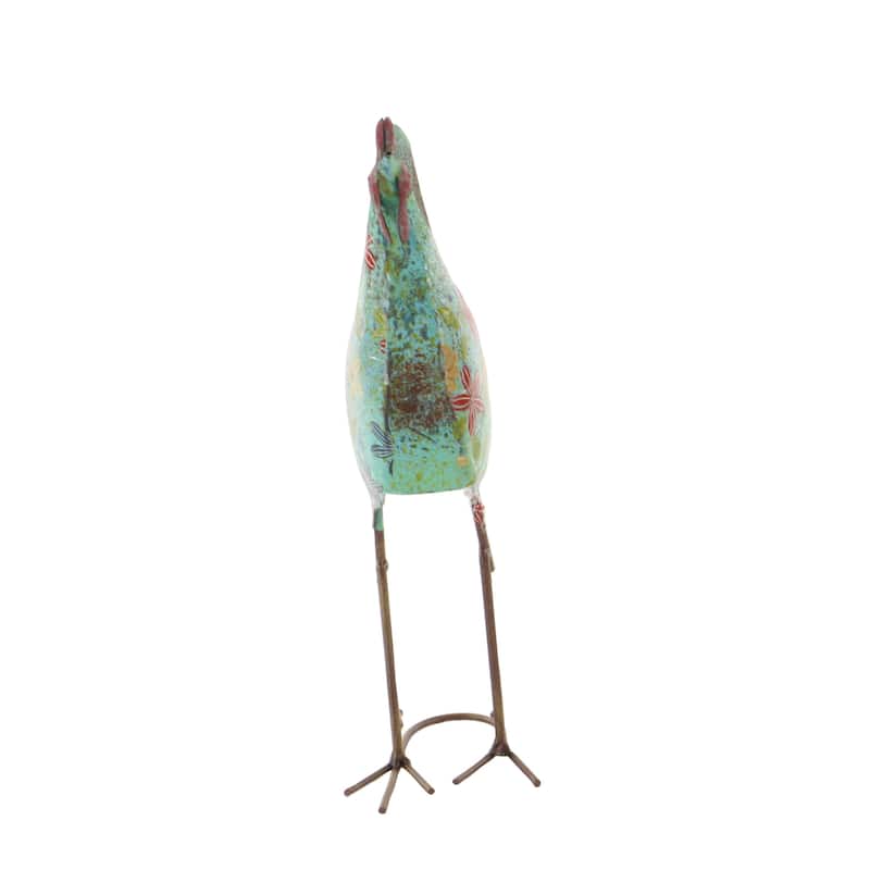 Metal Rooster Indoor Outdoor Distressed Standing Decorative Garden Sculpture - Green or Cream - Roche River Decor