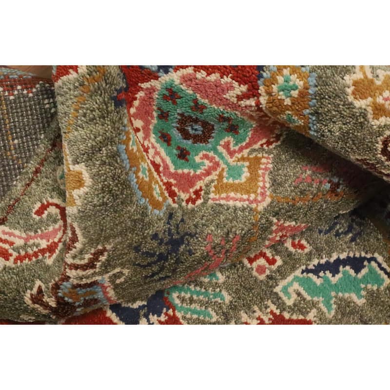 Hand Knotted Oriental 100% Wool Carpet Transitional All-Over Green Oushak Runner Rug - 8' 1'' X 2' 7''