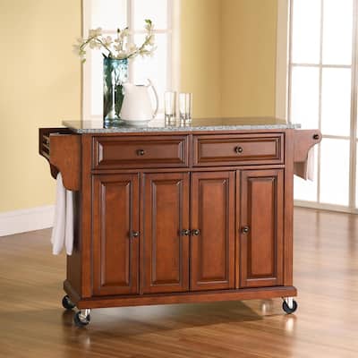 Crosley Full Size Granite Top Kitchen Cart in Cherry - 18"d x 51.5"w x 36"h