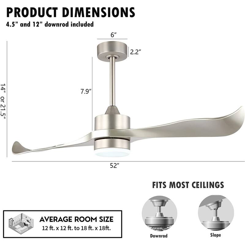 WINGBO 52 inch 2 Blades Modern Ceiling Fan with Lights and Remote - N/A