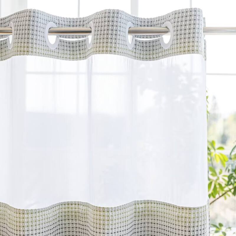 No Hook Waffle Weave Shower Curtain with Snap-in Liner