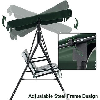 MCombo 3-Person Outdoor Porch Canopy Swing Patio Hanging Swing with Steel Stand, UV Protection Convertible Canopy, 4008