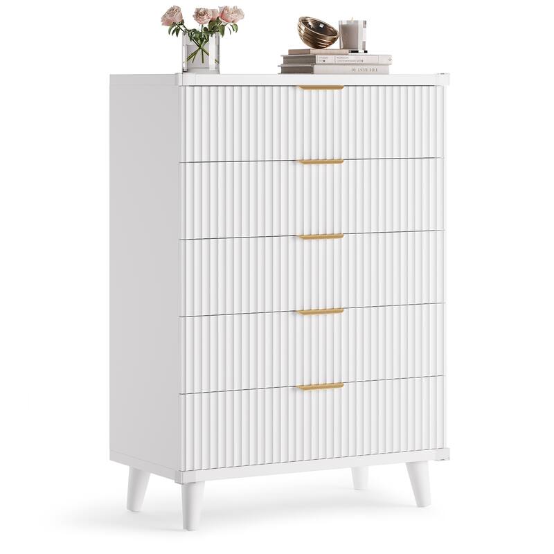 5 Drawer Tall Dresser for Bedroom, Slim Boho Bedroom Furniture