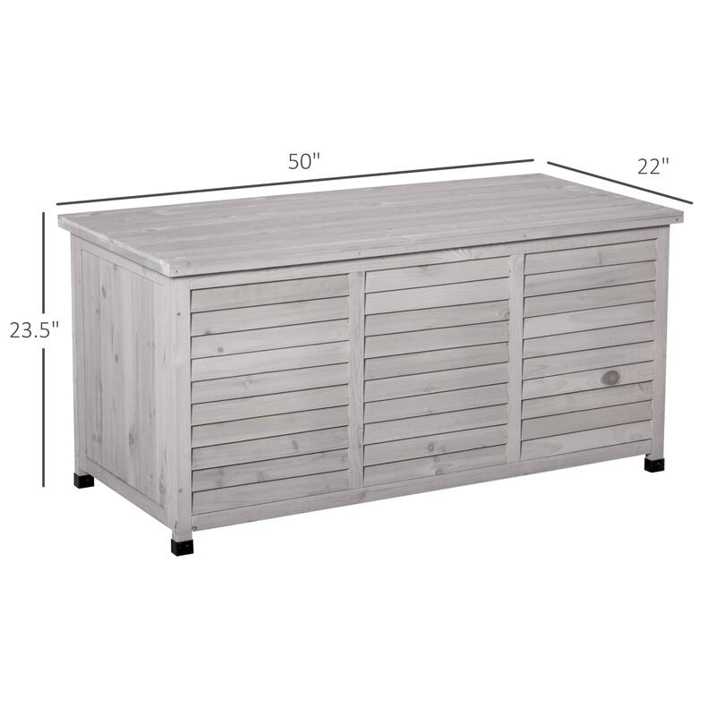 ​​Grey Rustic Fir Wood Storage Deck Box with Ventilation Gaps and Seat for Patio Garden and Workshop​